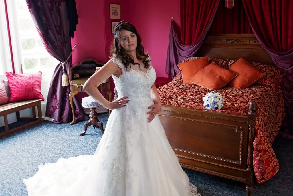 Bride stood up in wedding dress